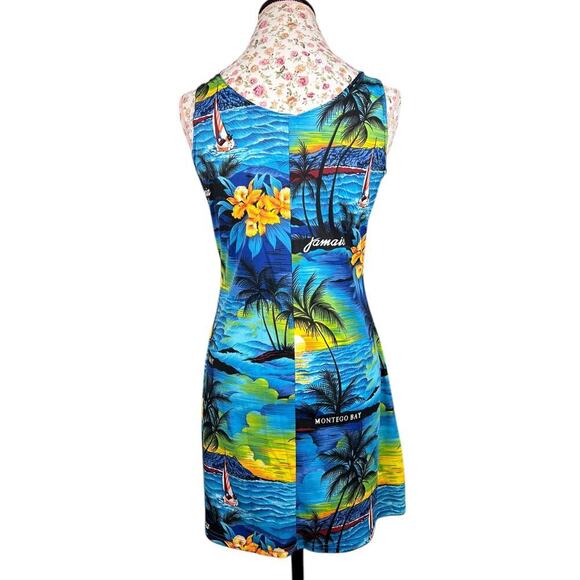 Vintage 90's Jamaica Montego Bay Dress Hawaiian Style Palm Mini Sleeveless Large - Picture 4 of 6